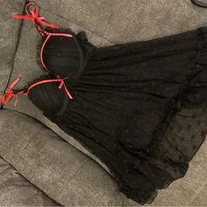 Size large black lingerie dress with red ribbon detail